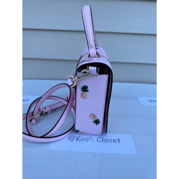 Kate Spade crossbody top handle purse pineapple print square pink multi - Picture 2 of 12